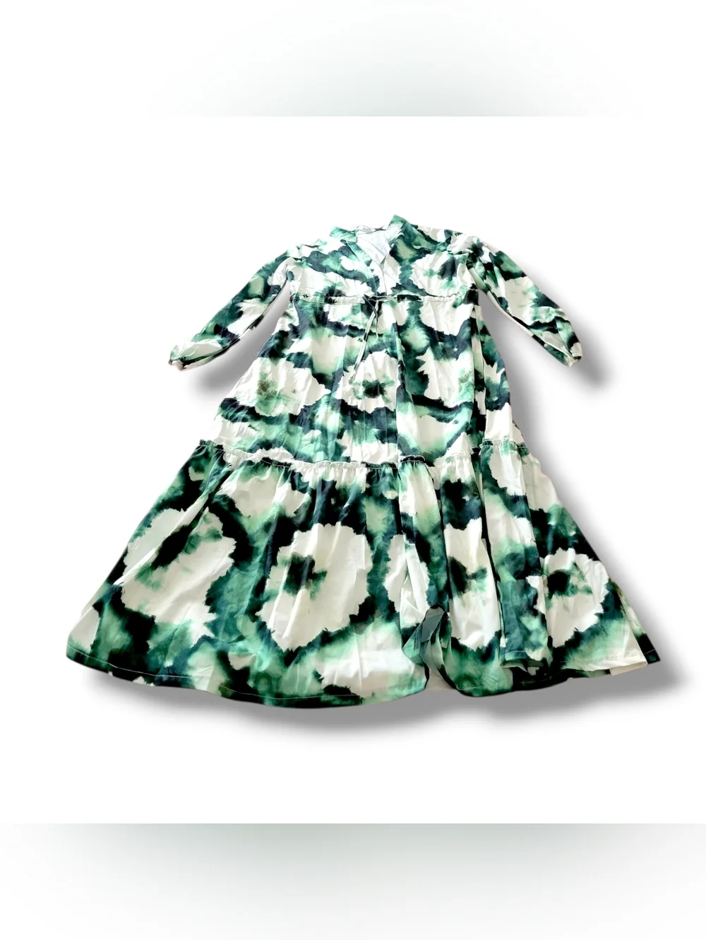 NWT Green/White Tie-Dye Floral Long Sleeve Boho Maxi Dress (SIZE S) - Picture 4 of 15